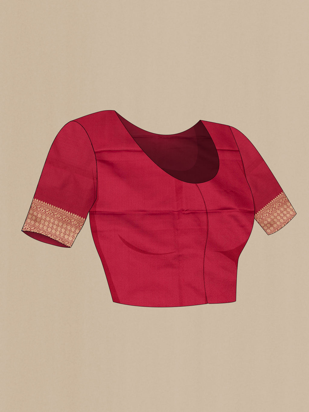 Close up image of the blouse of Maroon Dual Tone Banarasi Silk Saree with Zari And Thread Butta on the body and Zari Border. 
