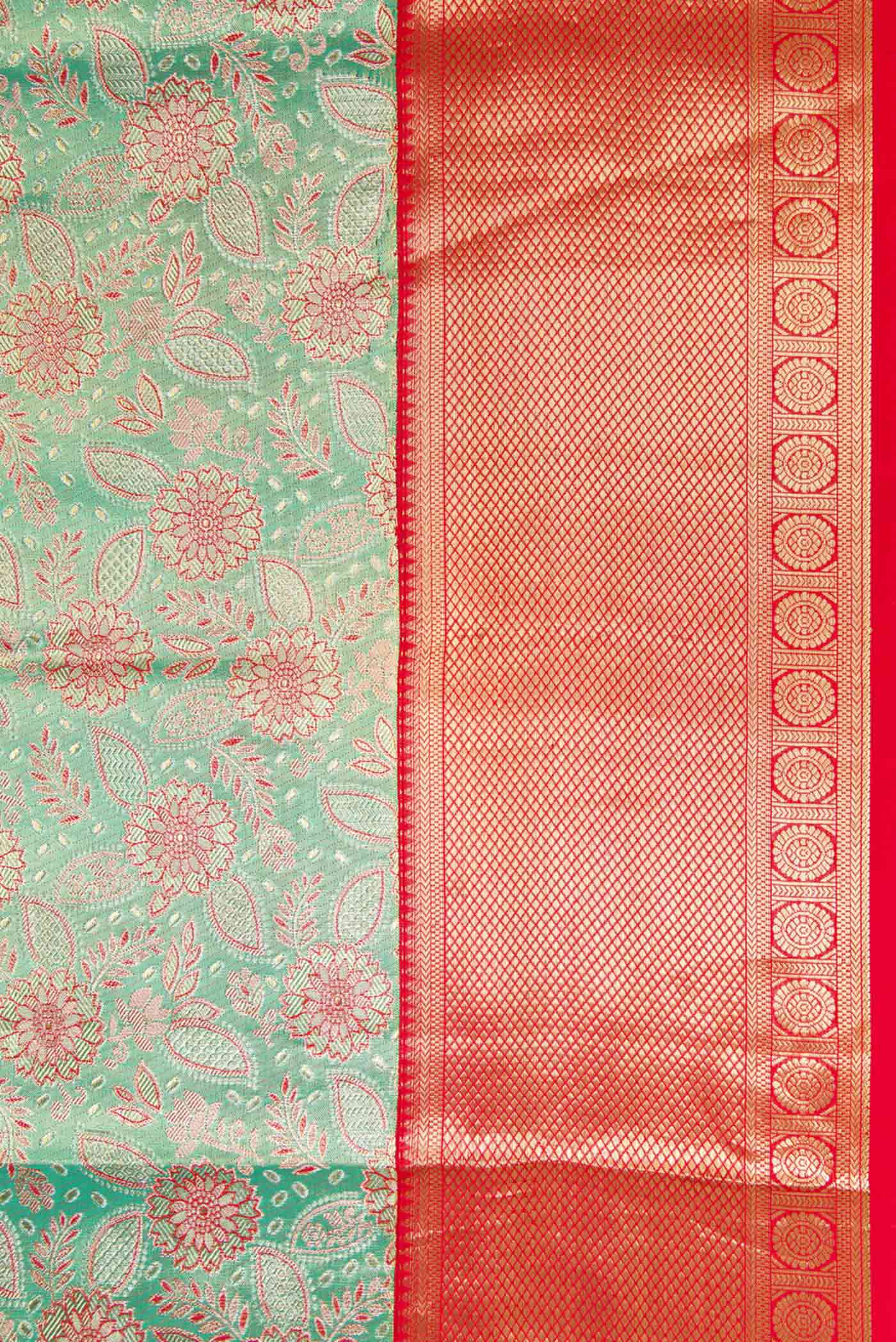 Border image of Green Dual Tone Kanchipuram Tissue Silk Saree with Zari Brocade on the body and Zari Border. 