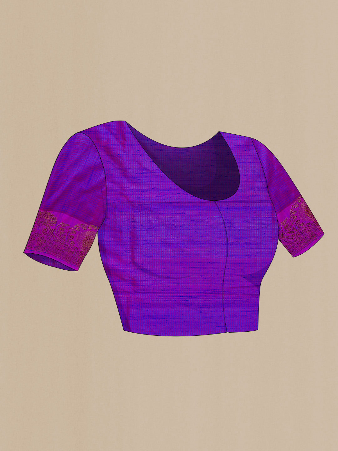 Close up image of the blouse of Royal Blue Banarasi Tussar Silk Saree with Zari Butta on the body and Zari Border