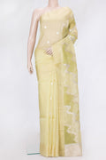 Pista Green Dual Tone Organza Silk Saree with Zari Brocade on the body and Zari Border.  displayed on a mannequin