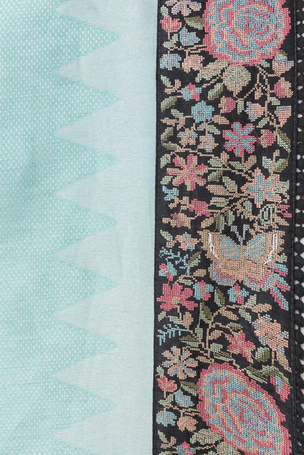 Border image of Sky Blue Dual Tone Banarasi Silk Saree with Zari Brocade on the body and Embroidery Border. 