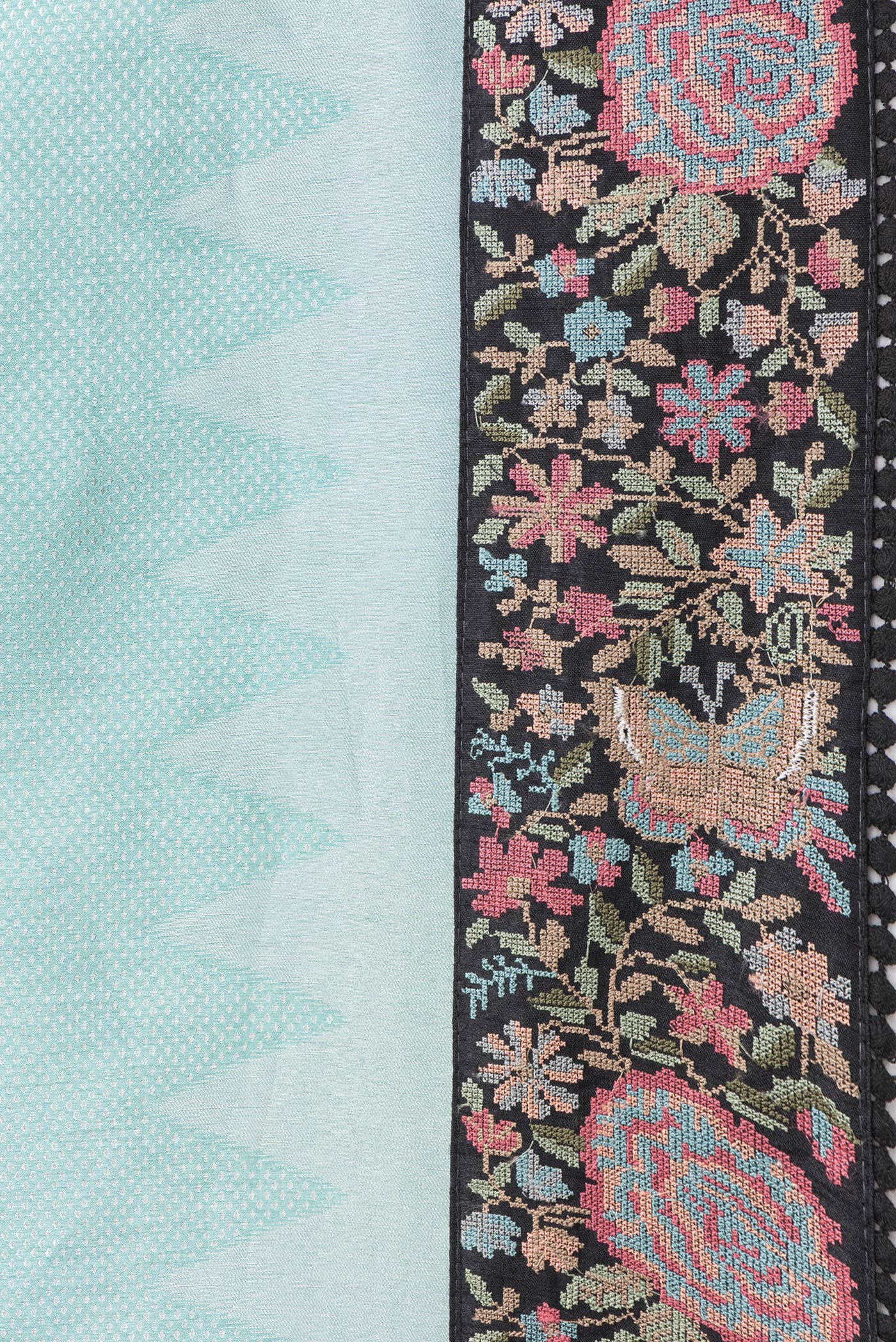 Border image of Sky Blue Dual Tone Banarasi Silk Saree with Zari Brocade on the body and Embroidery Border. 
