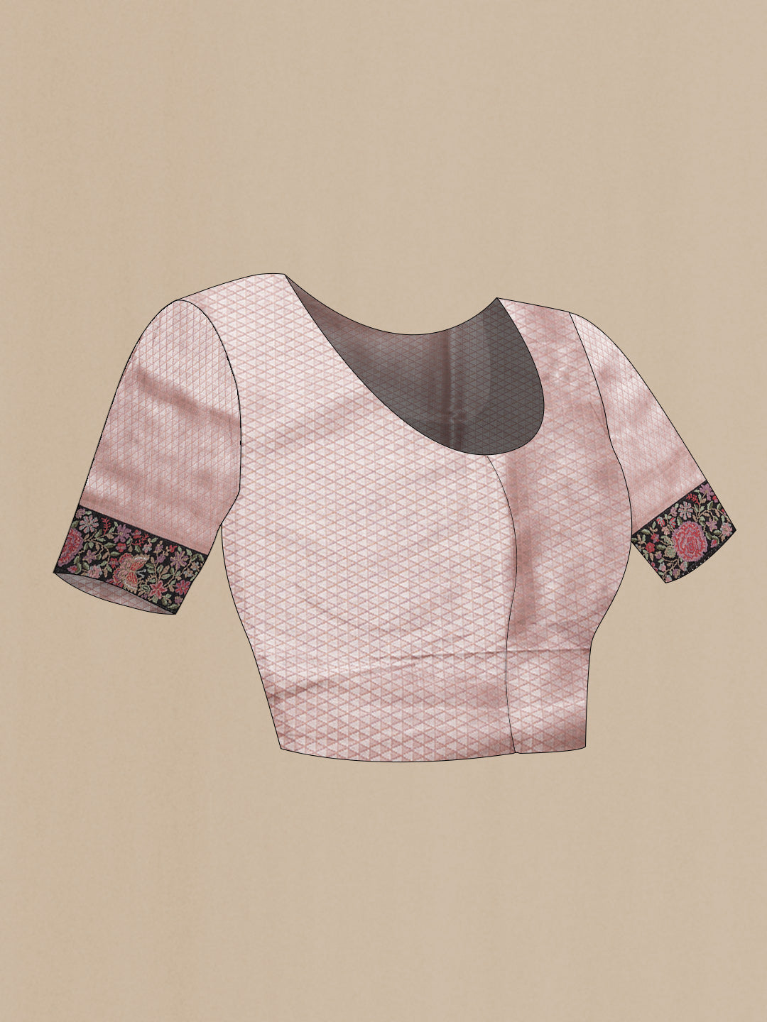 Close up image of the blouse of Pink Dual Tone Banarasi Silk Saree with Zari Brocade on the body and Embroidery Border. 