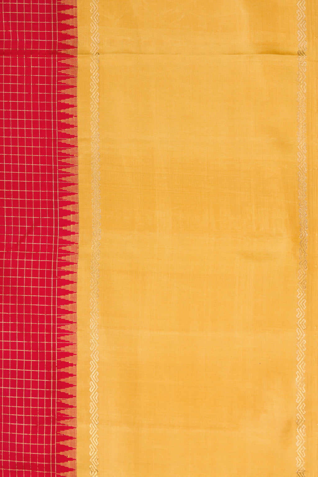 Border image of Pure Silk Pure Zari Red Dual Tone Kanchipuram Saree with Stripes on the body and Zari Border. 