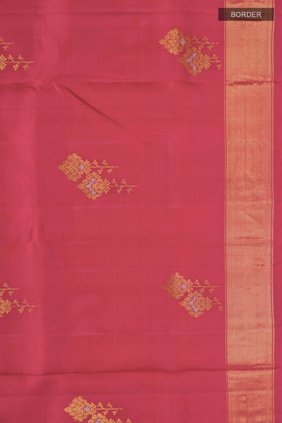 Border image of Red Kanchipuram Silk Saree with Zari Butta on the body and Zari Border