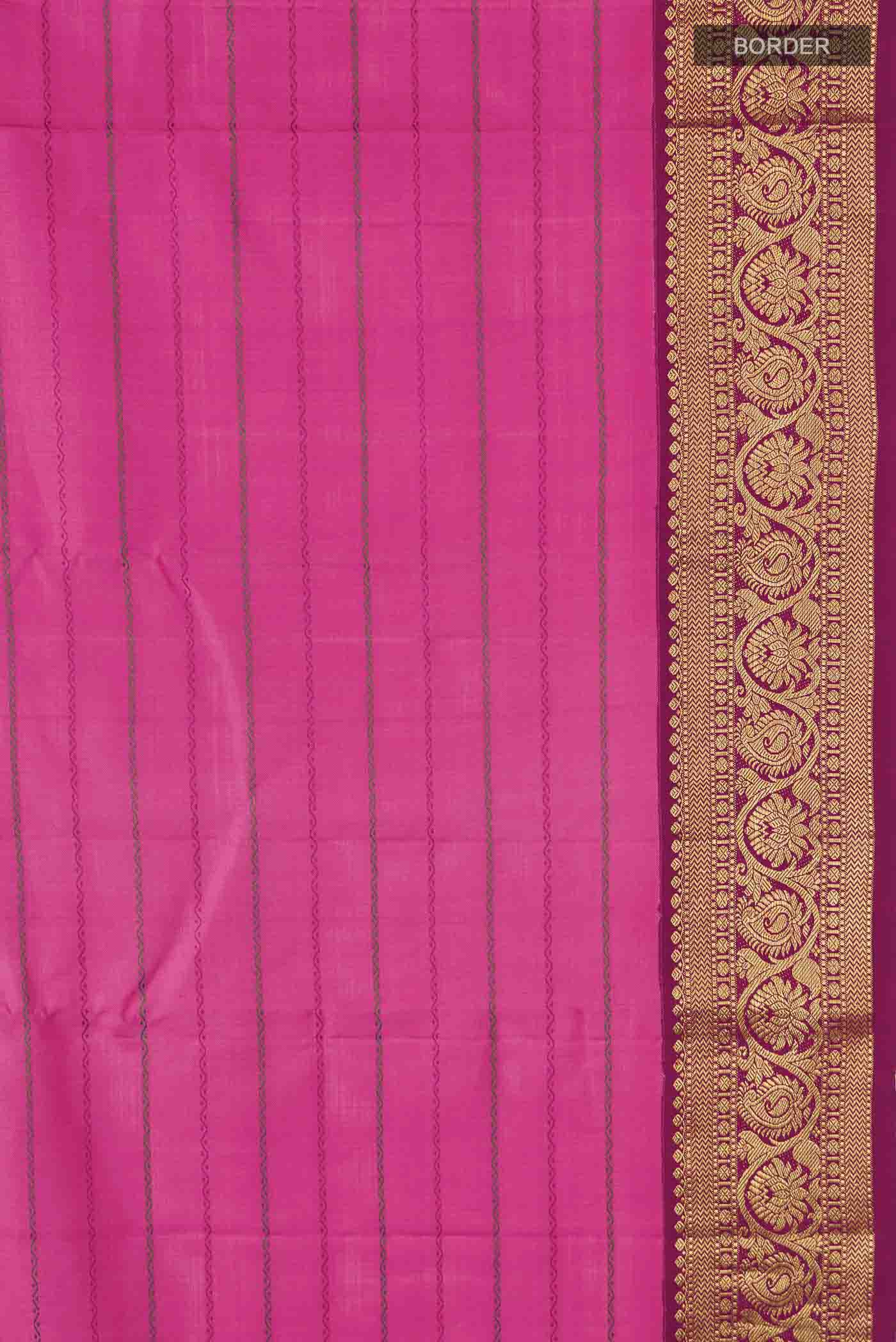 Border image of Pink Kanchipuram Silk Saree with Stripes on the body and Zari Border