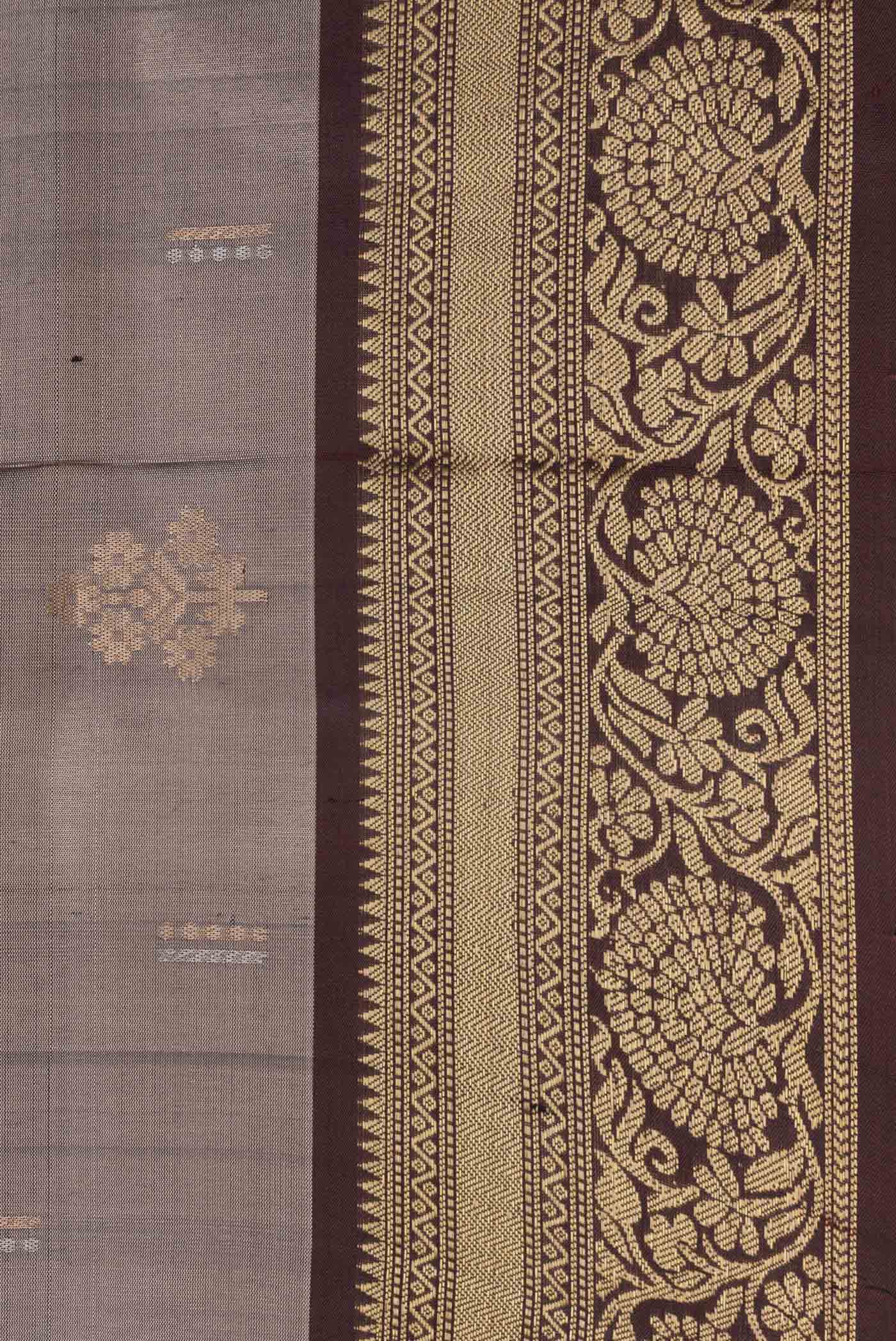 Border image of Grey Dual Tone Soft Silk Saree with Zari Butta on the body and Zari Border. 