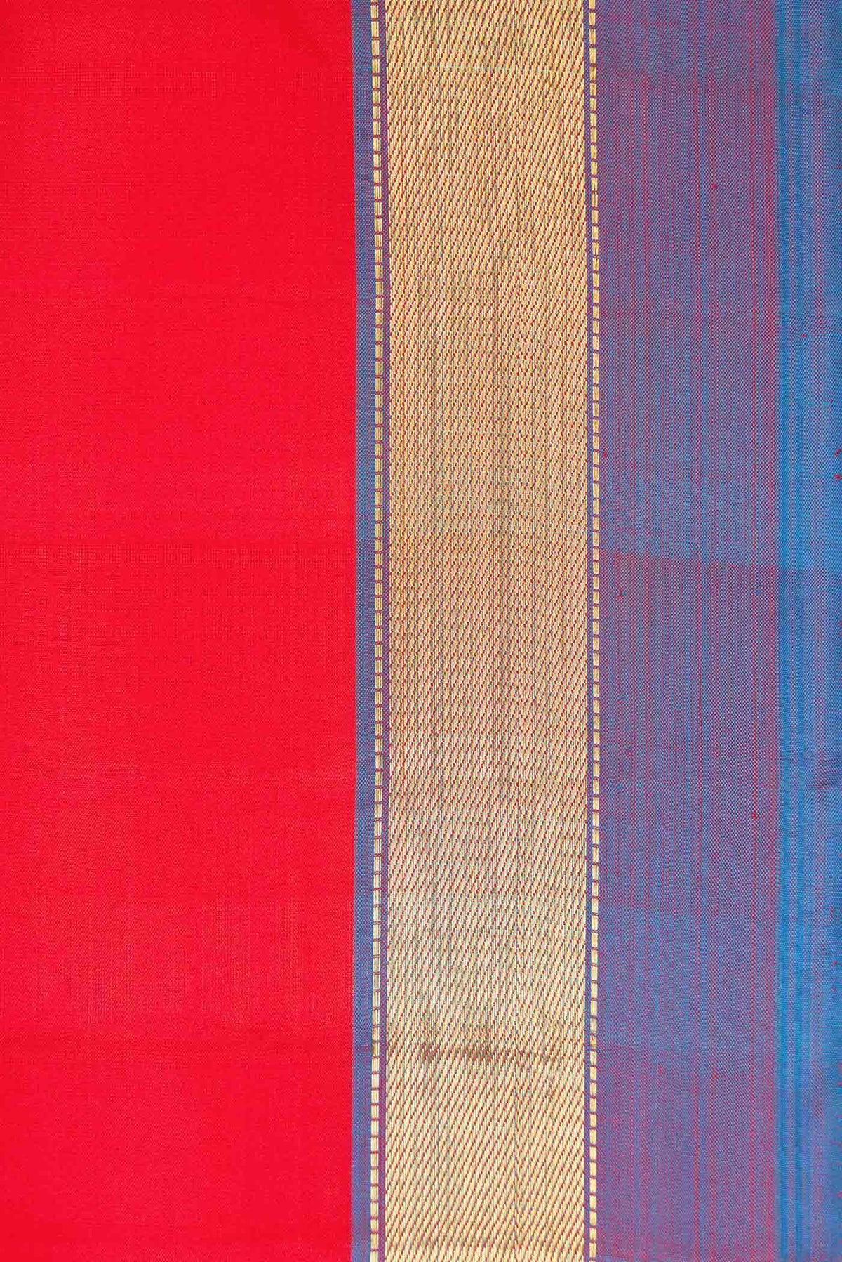 Border image of Red Dual Tone Kanjivaram Silk Saree with Plain Body and Zari Border. 