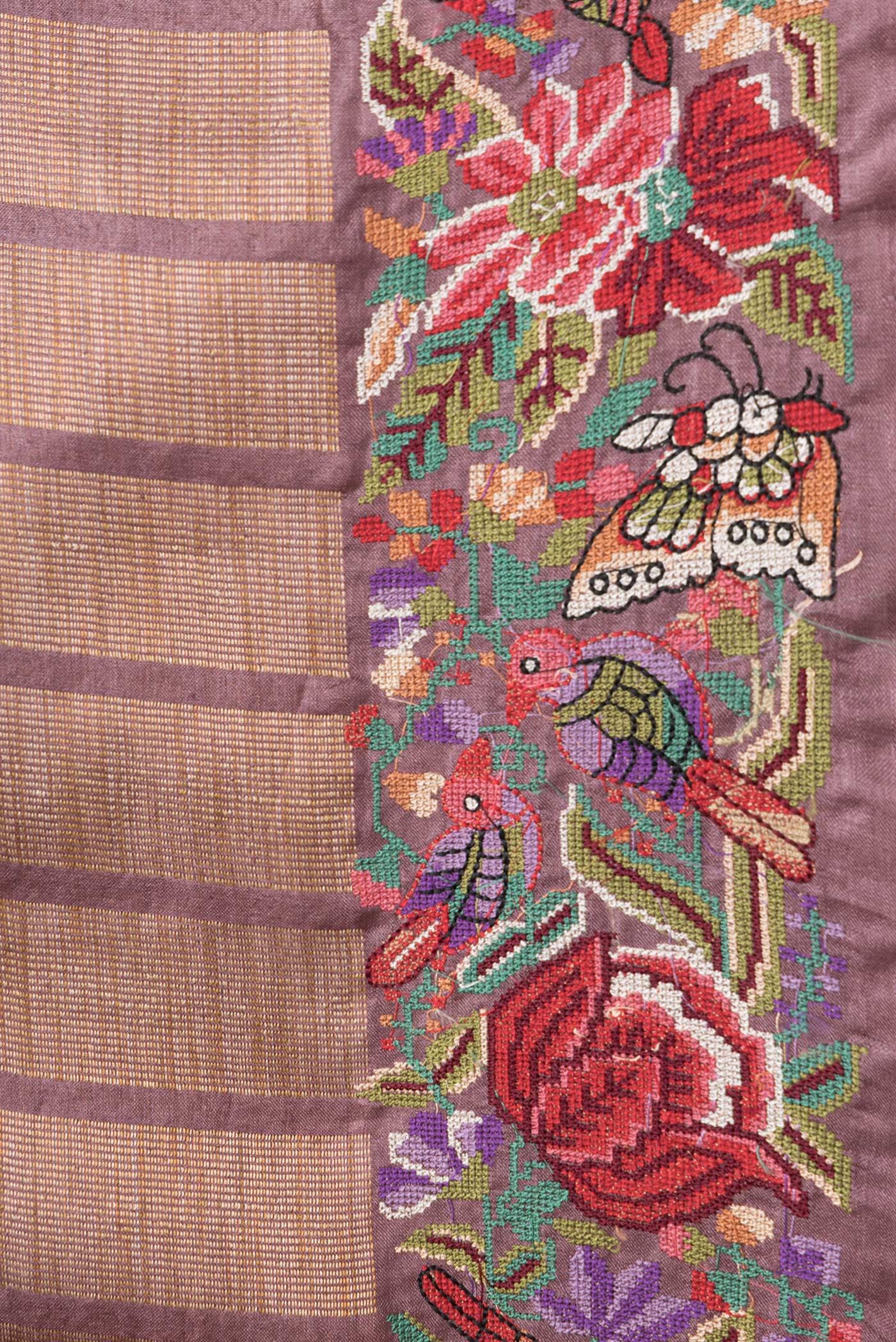 Border image of Maroon Dual Tone Tussar Silk Saree with Stripes on the body and Embroidery Border. 