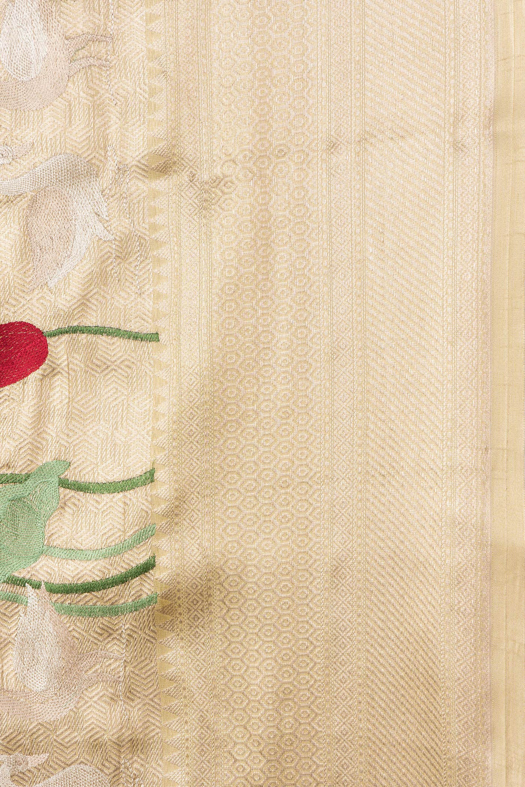 Border image of Gold Dual Tone Organza Silk Saree with Zari Brocade on the body and Fancy Border. 