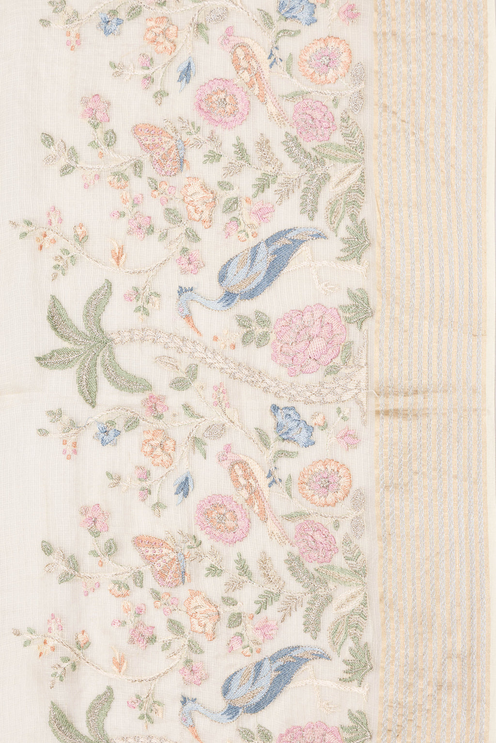 Border image of Beige Dual Tone Kota Silk Saree with Checked design on the body and Embroidery Border. 