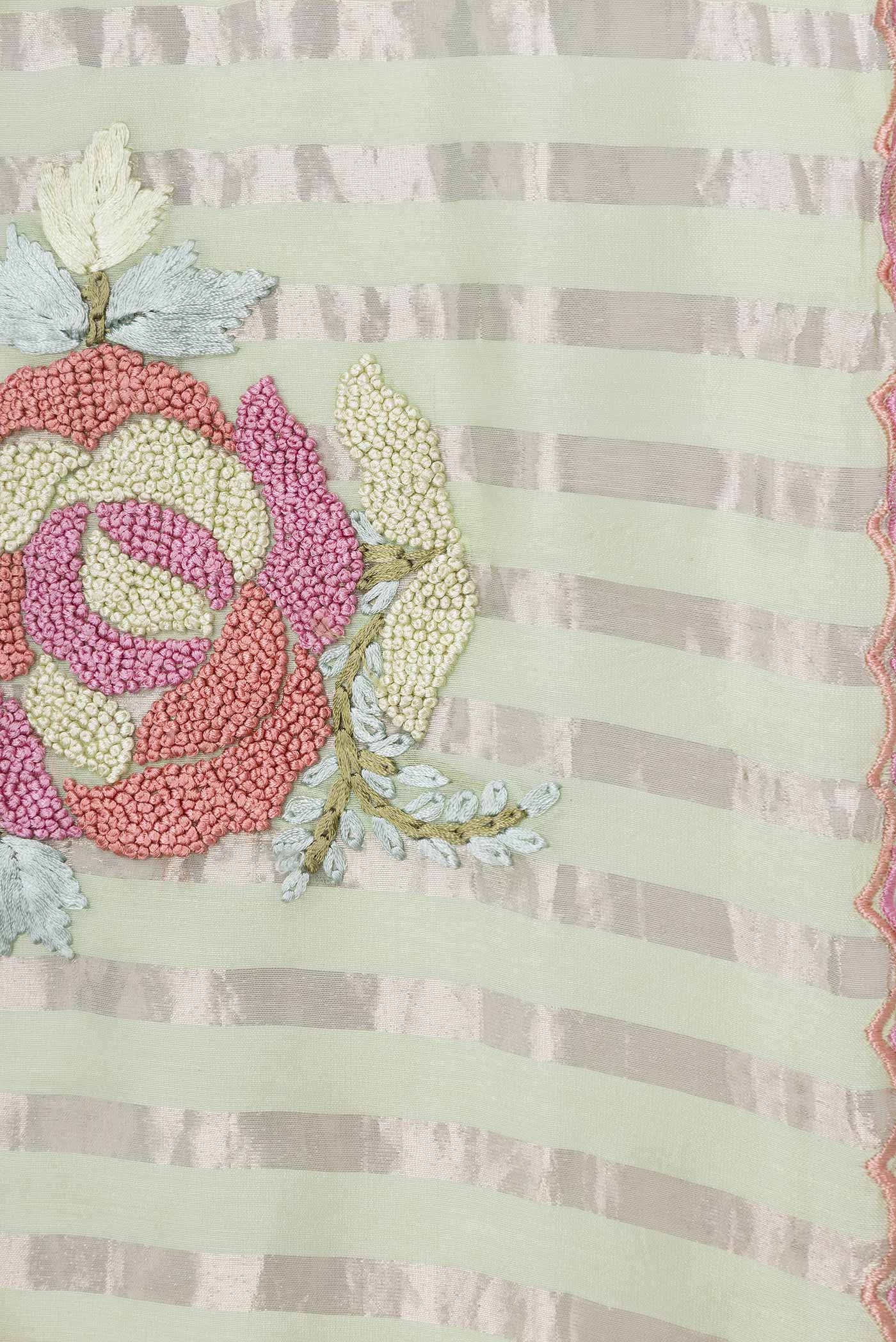 Border image of Pista Green Tussar Silk Saree with Stripes on the body and Embroidery Border