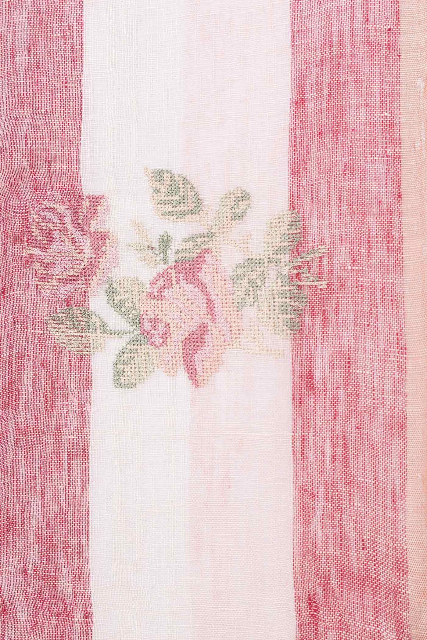 Border image of Beige and Maroon Color Linen Saree with Stripes on the body and Zari Border. 