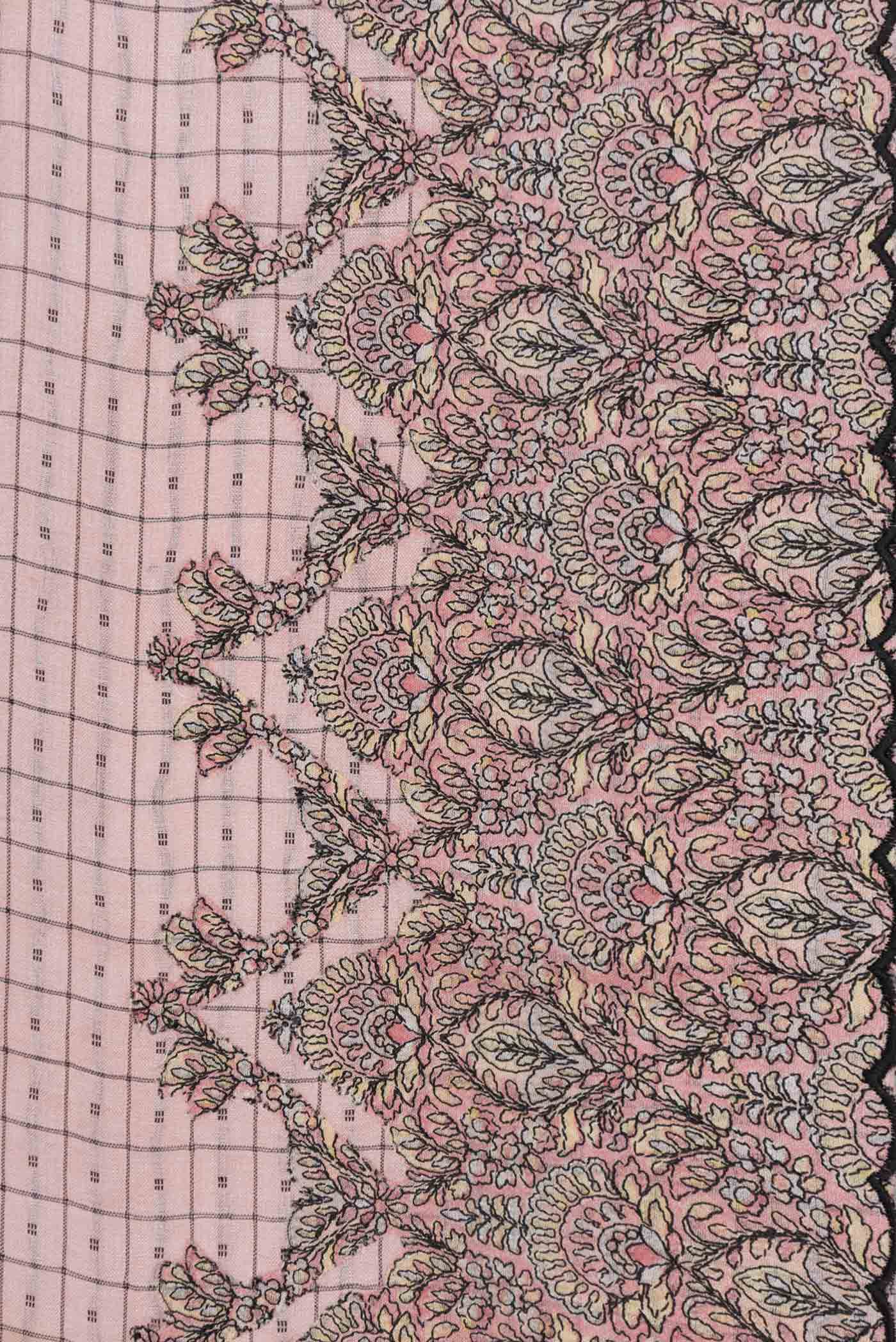 Border image of Rose Gold Tussar Silk Saree with Checked design on the body and Embroidery Border