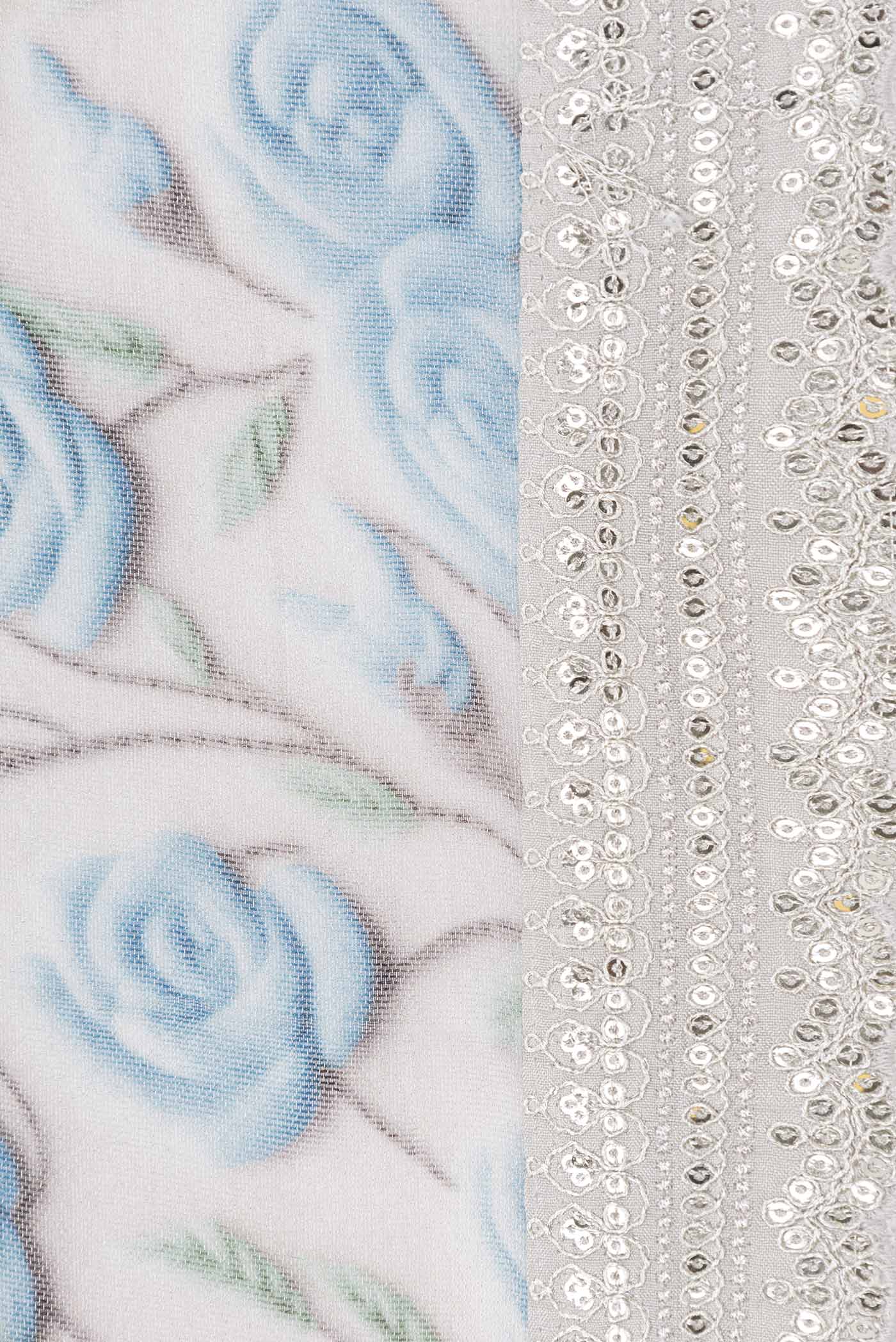 Border image of Grey Dual Tone Georgette SareePrinted design on the body and Embroidery Border