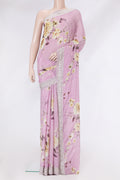 Pink Dual Tone Mysore Georgette Saree with Printed design on the body and Embroidery Border.  displayed on a mannequin