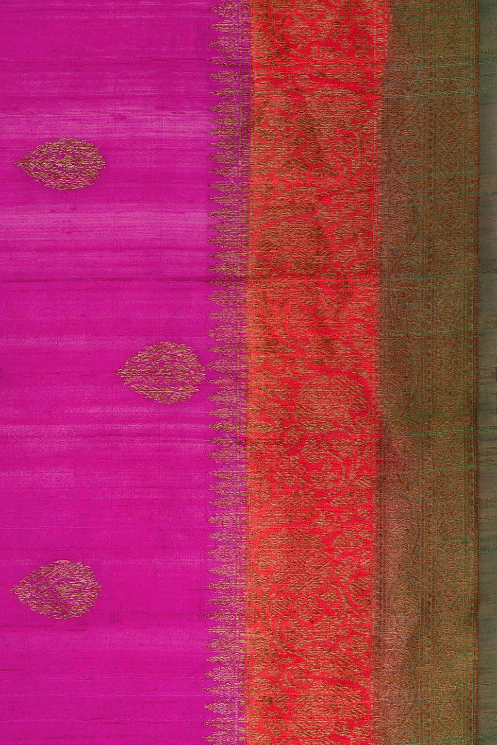 Border image of Magenta Dual Tone Raw Silk Saree with Zari Butta on the body and Zari Border