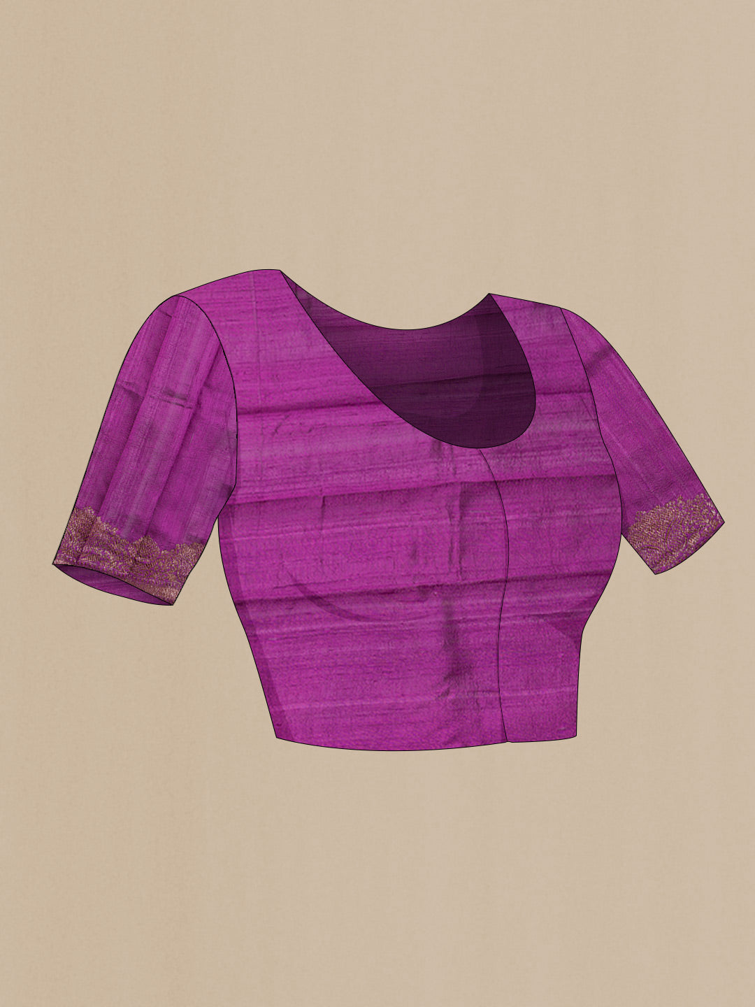 Close up image of the blouse of Red Dual Tone Raw Silk Saree with Zari Butta on the body and Zari Border
