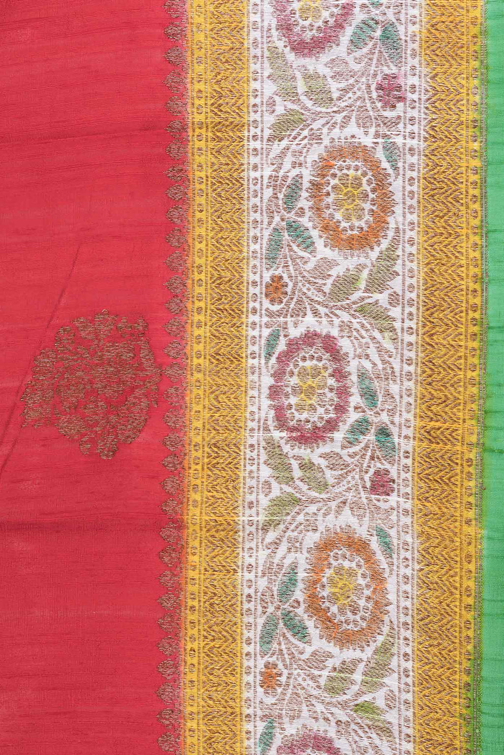 Border image of Red Dual Tone Tussar Saree with Zari Butta on the body and Zari And Thread Border. 