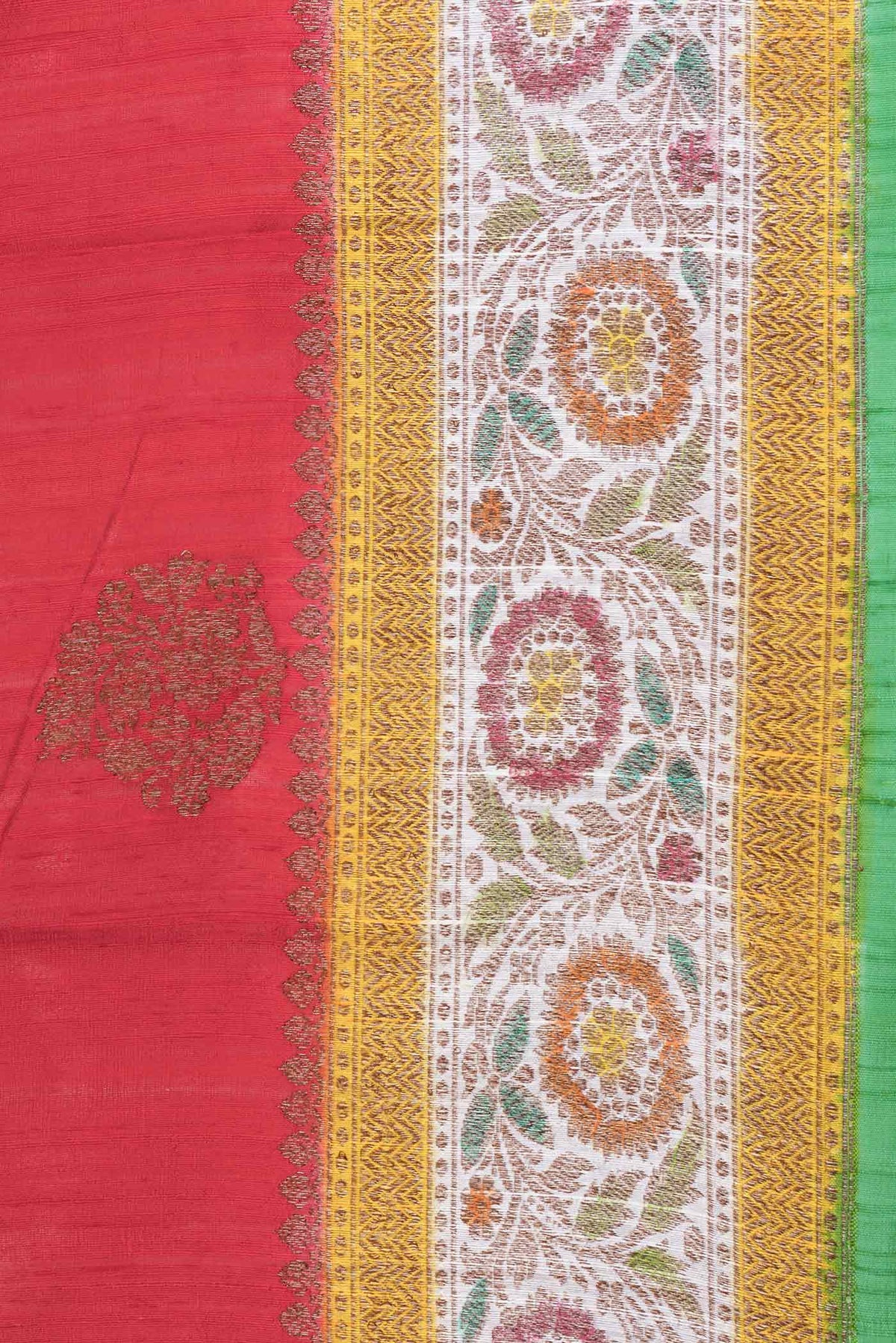 Border image of Red Dual Tone Tussar Saree with Zari Butta on the body and Zari And Thread Border. 