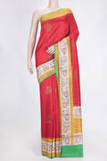 Red Dual Tone Tussar Saree with Zari Butta on the body and Zari And Thread Border.  displayed on a mannequin
