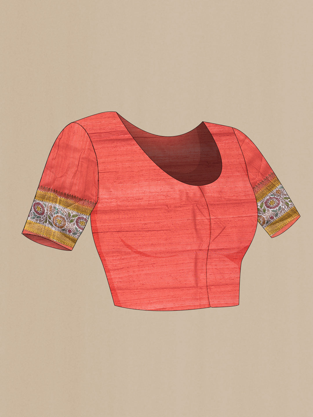 Close up image of the blouse of Green Dual Tone Tussar Saree with Zari Butta on the body and Zari And Thread Border. 