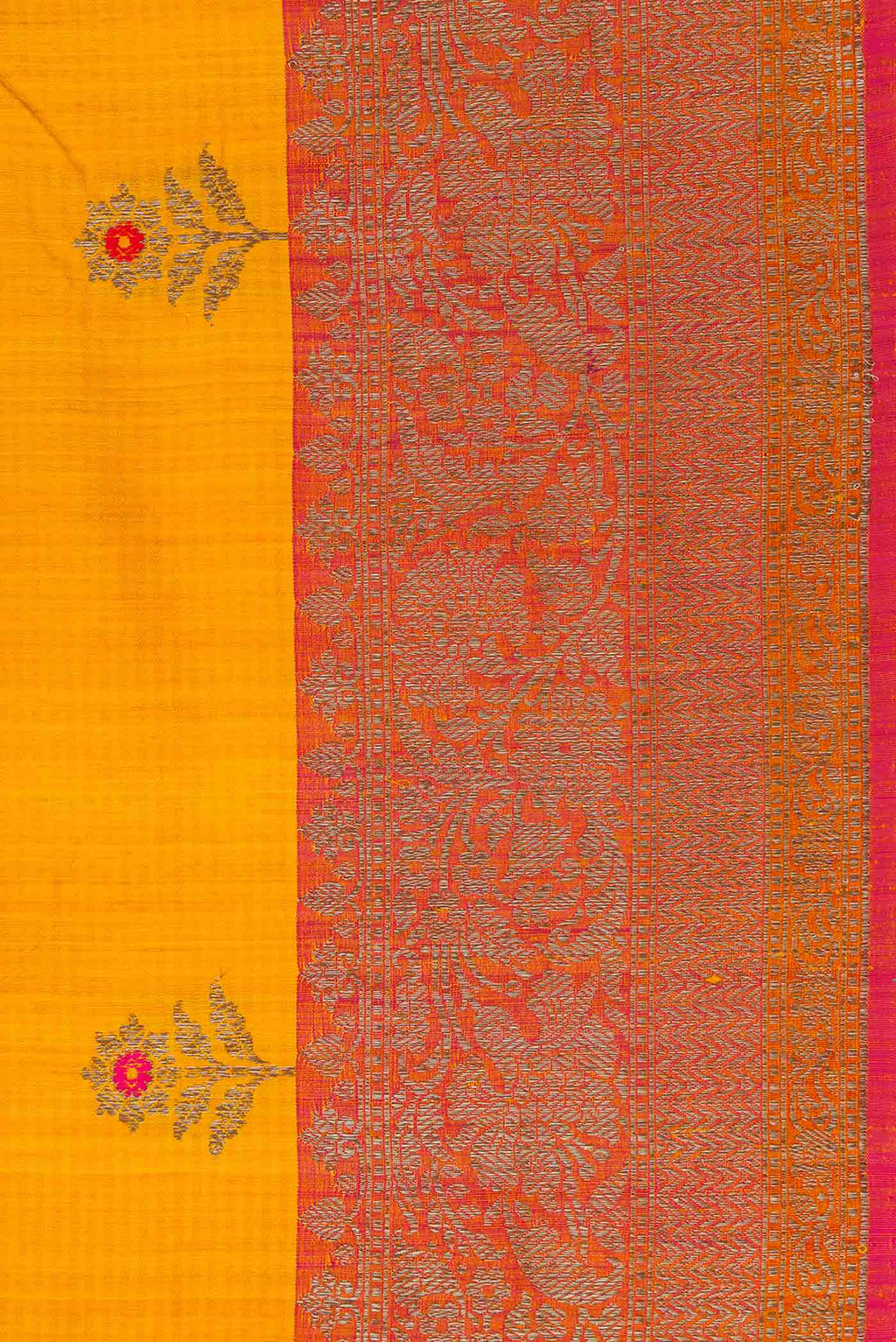 Border image of Yellow Banarasi Tussar Silk Saree with Zari And Thread Butta on the body and Zari Border