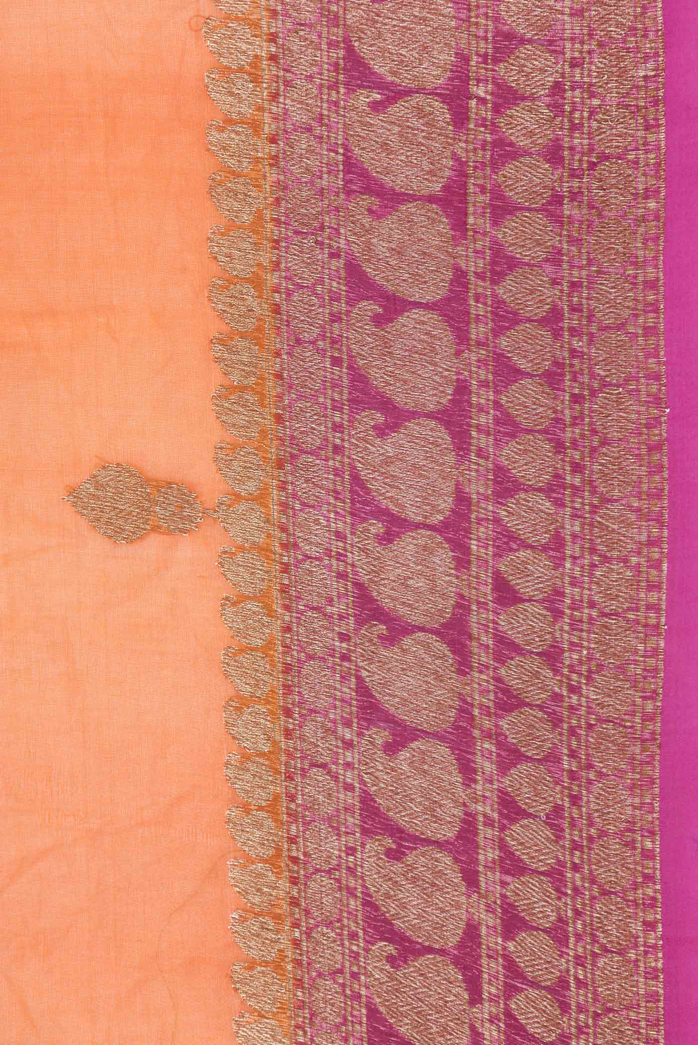 Border image of Peach Dual Tone Organza Silk Saree with Zari Butta on the body and Zari Border. 