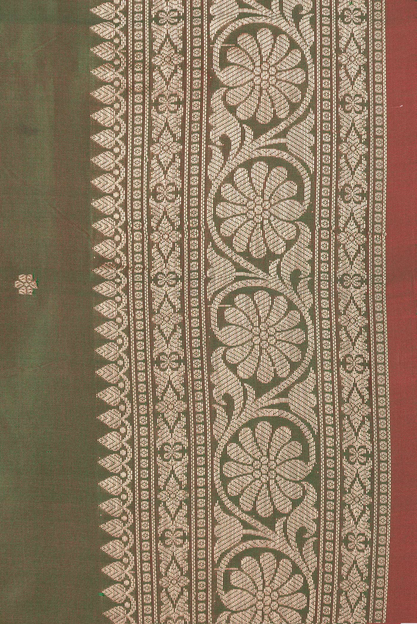 Border image of Mehandi Green Dual Tone Banarasi Silk Saree with Zari Butta on the body and Zari Border. 