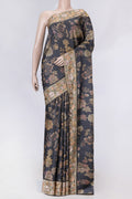 Black Dual Tone Tussar Saree with Printed design on the body and Embroidery Border displayed on a mannequin