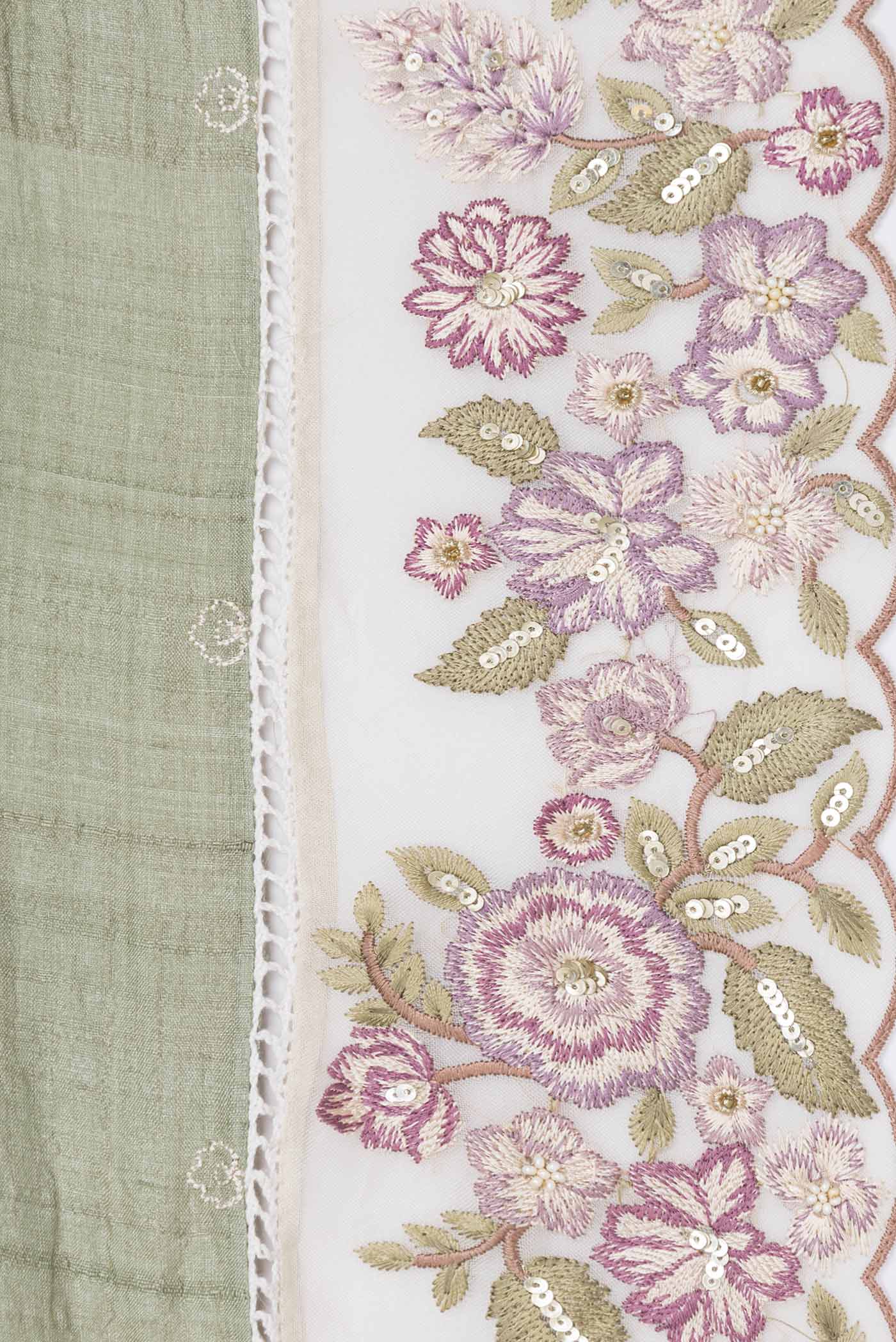 Border image of Sage Green Tussar Silk Saree with Embroidery on the body and Embroidery Border