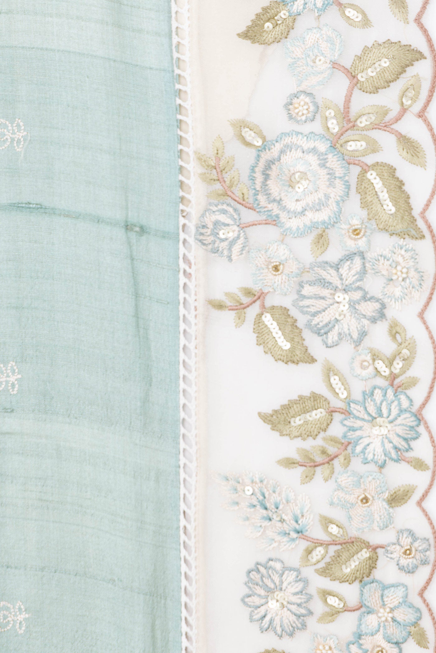 Border image of Pista Green Dual Tone Tussar Silk Saree with Embroidery on the body and Embroidery Border. 