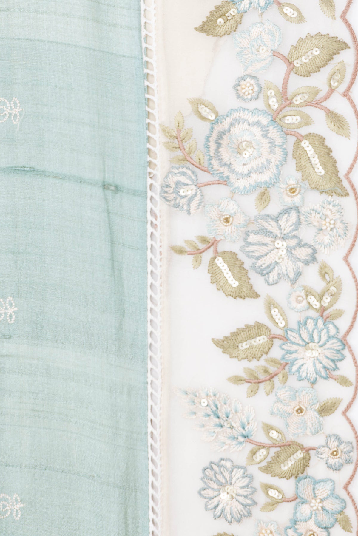Border image of Pista Green Dual Tone Tussar Silk Saree with Embroidery on the body and Embroidery Border. 