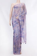 Lavender Dual Tone Organza Silk Saree with Embroidery on the body and Embroidery Border displayed on a mannequin