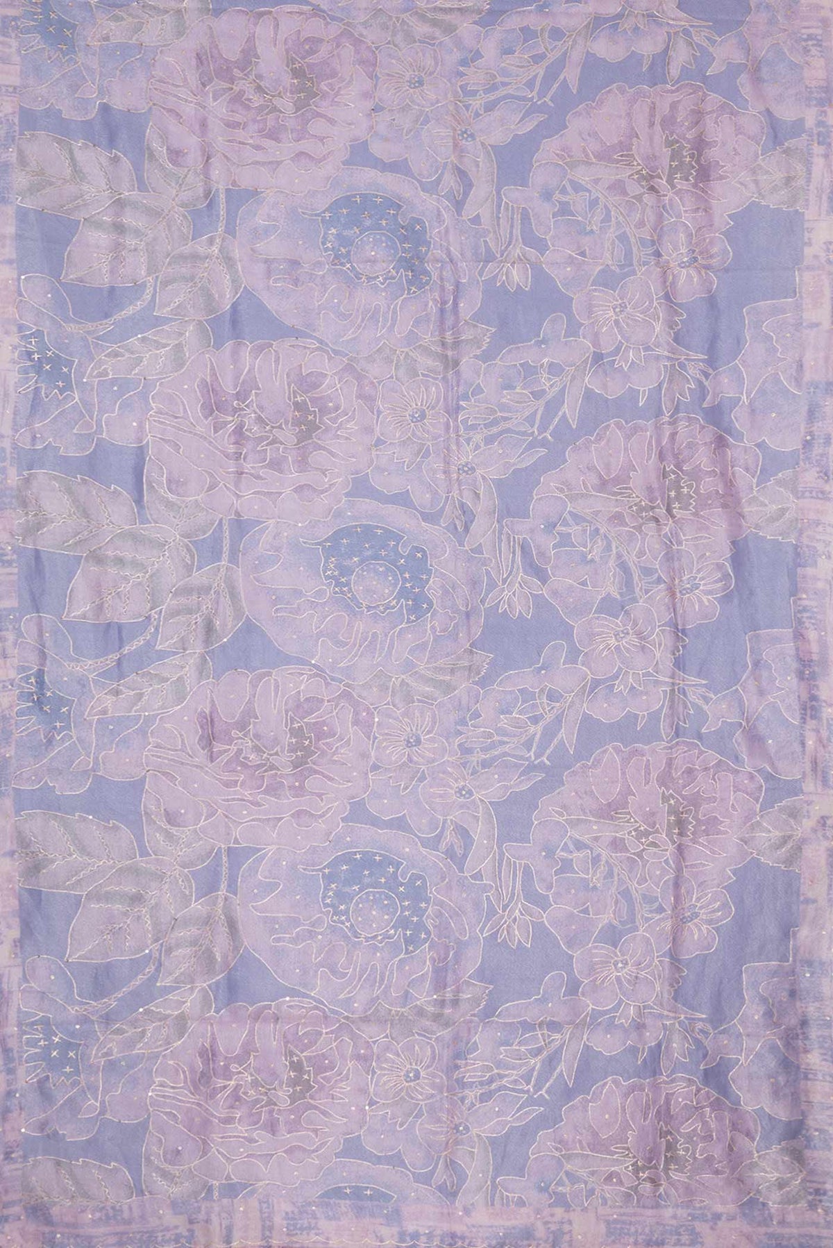 Flat view of Lavender Dual Tone Organza Silk Saree with Embroidery on the body and Embroidery Border