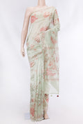 Pista Green Dual Tone Organza Silk Saree with Embroidery on the body and Embroidery Border displayed on a mannequin