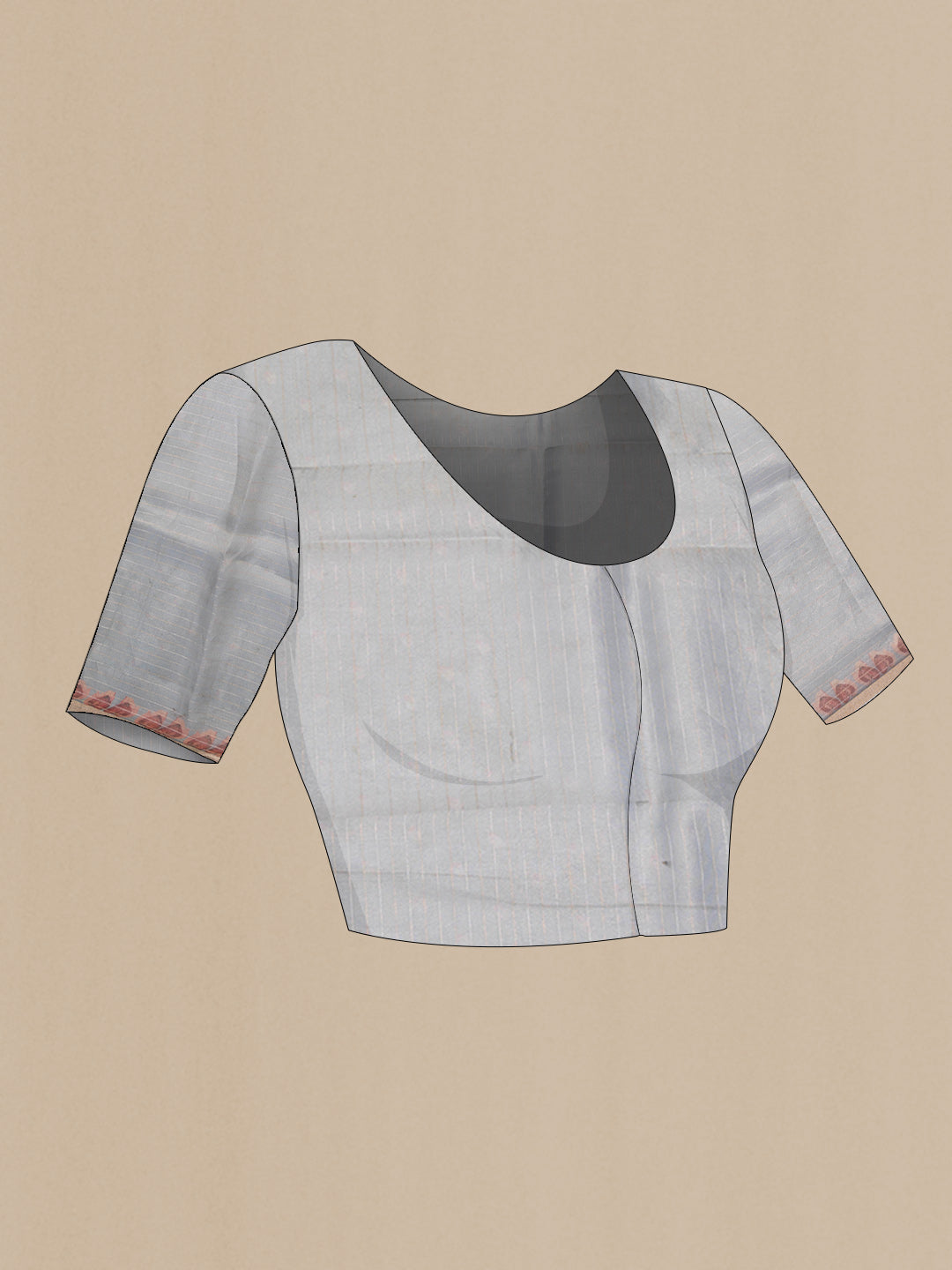 Close up image of the blouse of Blue Grey Organza Silk Saree with Embroidery on the body and Embroidery Border