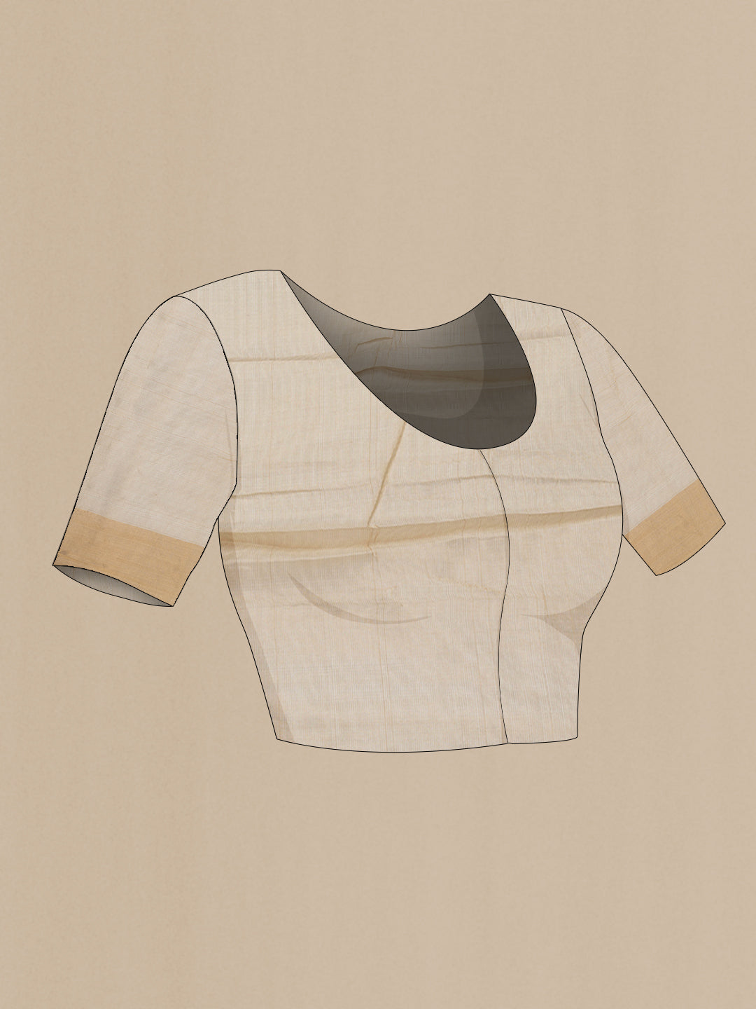 Close up image of the blouse of Sandal Dual Tone Tussar Silk Saree with Embroidery on the body and Zari Border. 