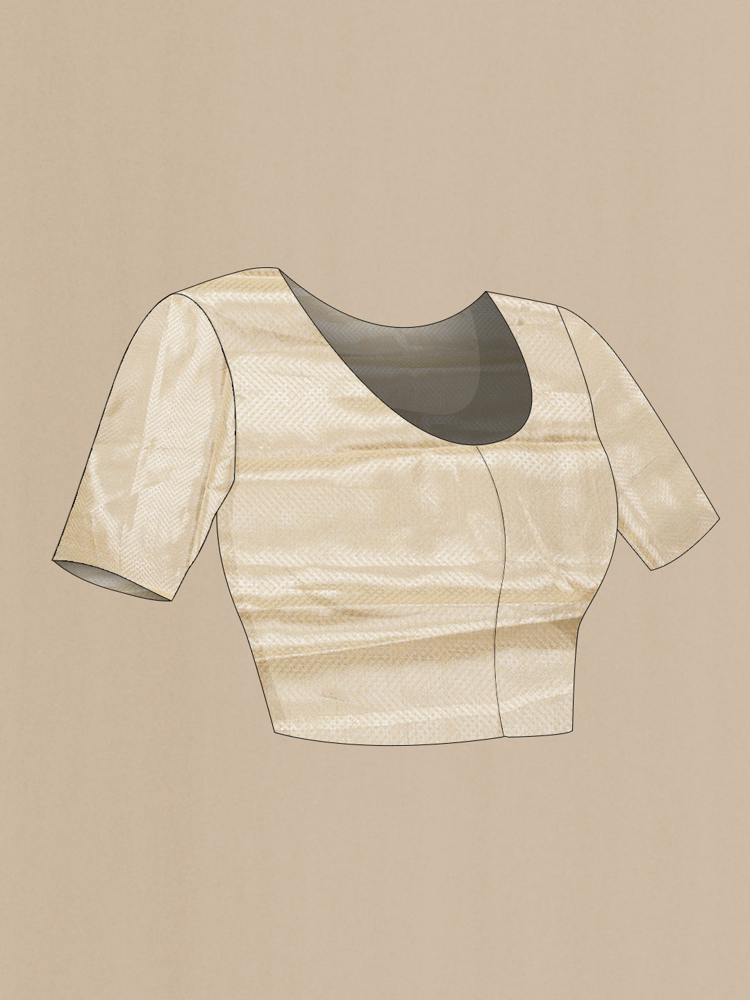 Close up image of the blouse of Beige Dual Tone Organza Silk Saree with Plain Body and Fancy Border. 