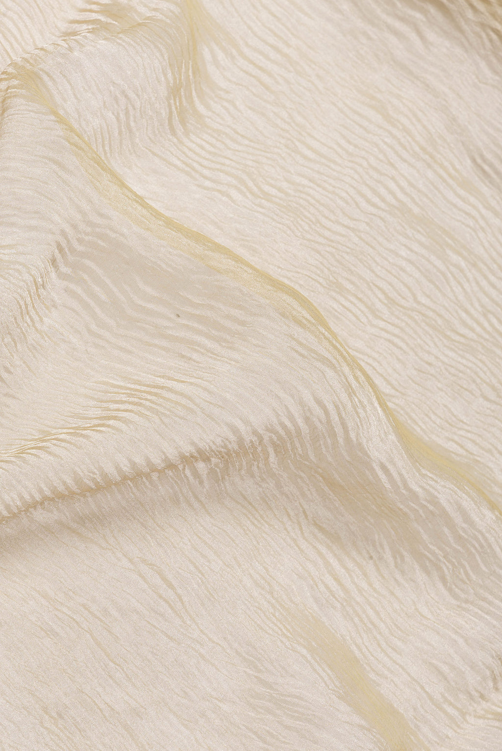 Close up of Beige Dual Tone Organza Silk Saree with Plain Body and Fancy Border.  displaying folds