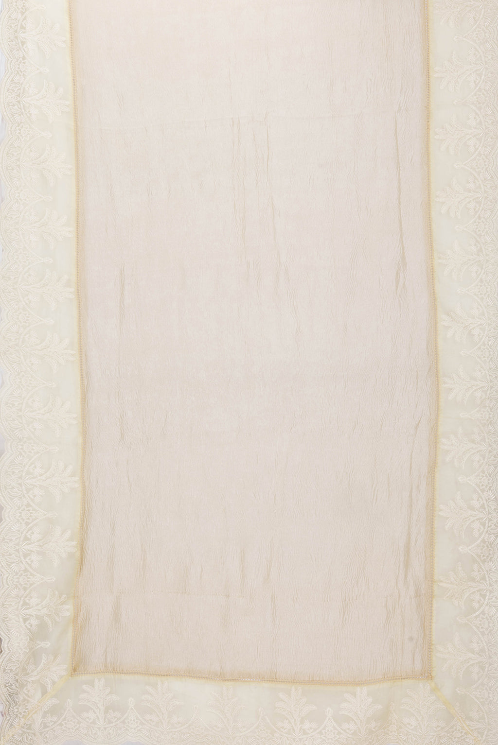 Flat view of Beige Dual Tone Organza Silk Saree with Plain Body and Fancy Border. 