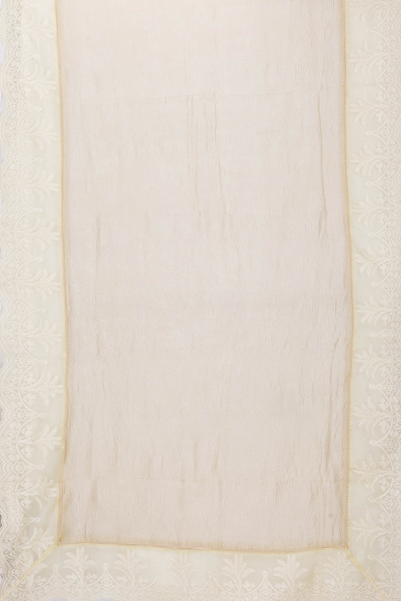 Flat view of Beige Dual Tone Organza Silk Saree with Plain Body and Fancy Border. 