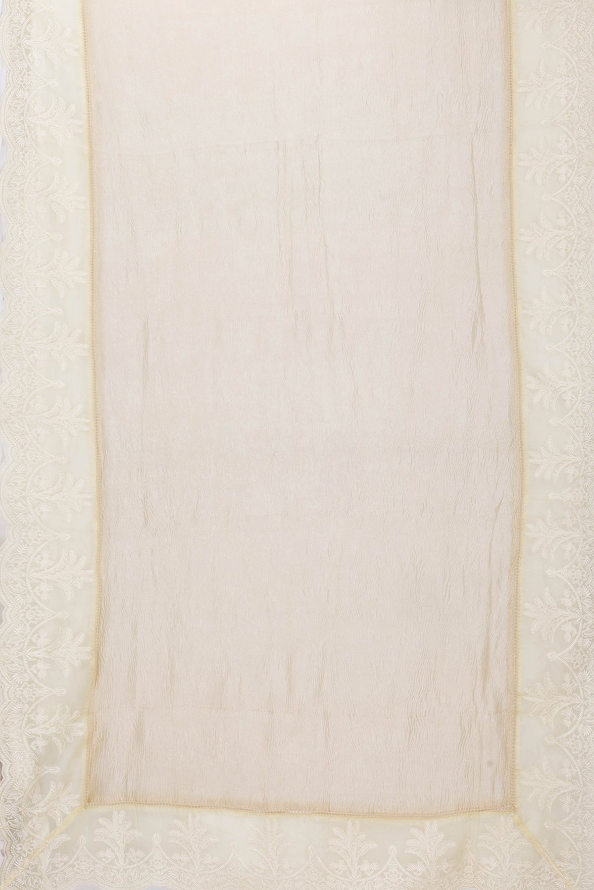 Flat view of Beige Dual Tone Organza Silk Saree with Plain Body and Fancy Border. 