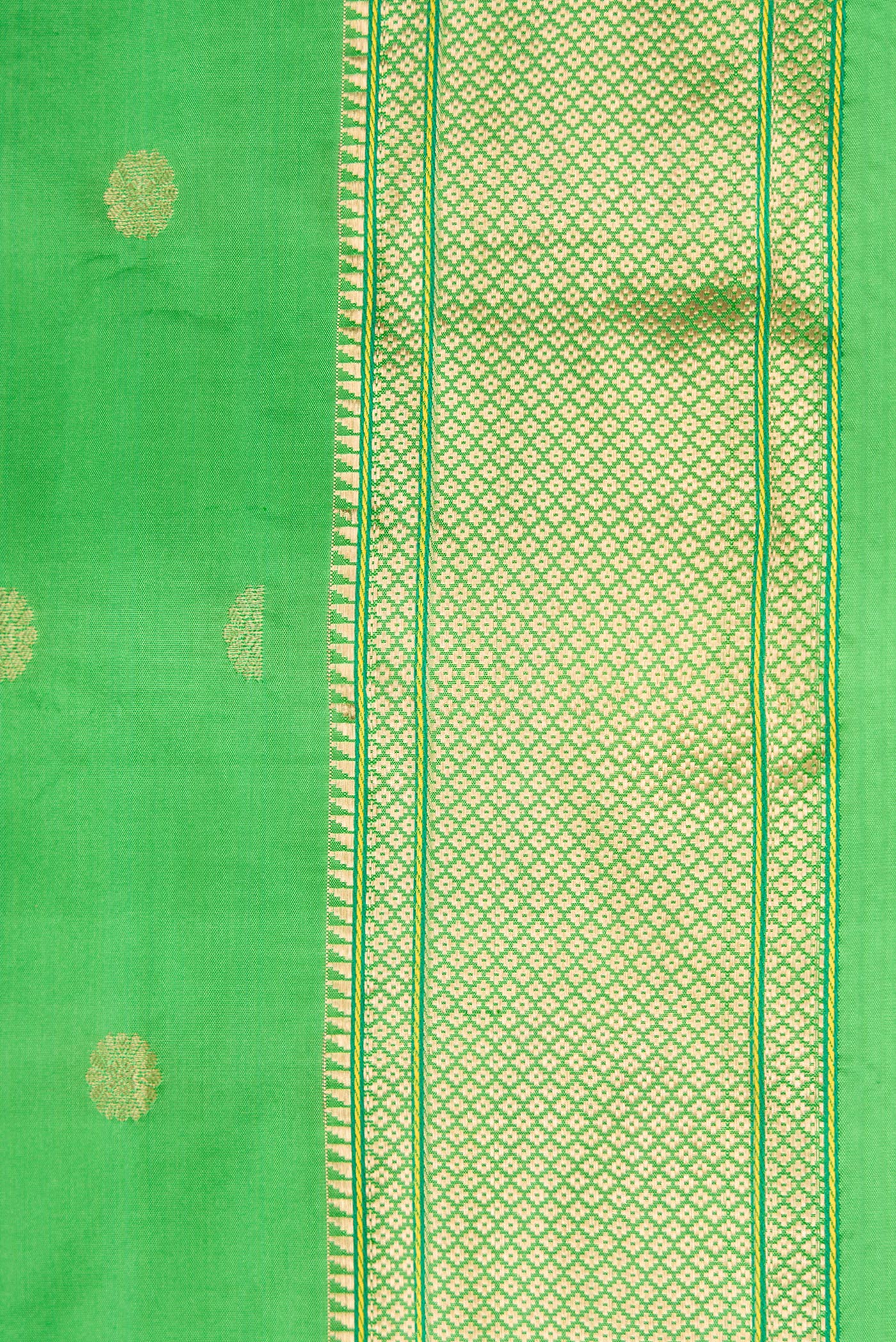 Border image of Parrot Green Dual Tone Paithani Silk Saree with Zari Butta on the body and Zari And Thread Border. 