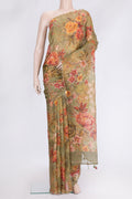 Pista Green Dual Tone Organza Silk Saree with Embroidery on the body and Embroidery Border.  displayed on a mannequin