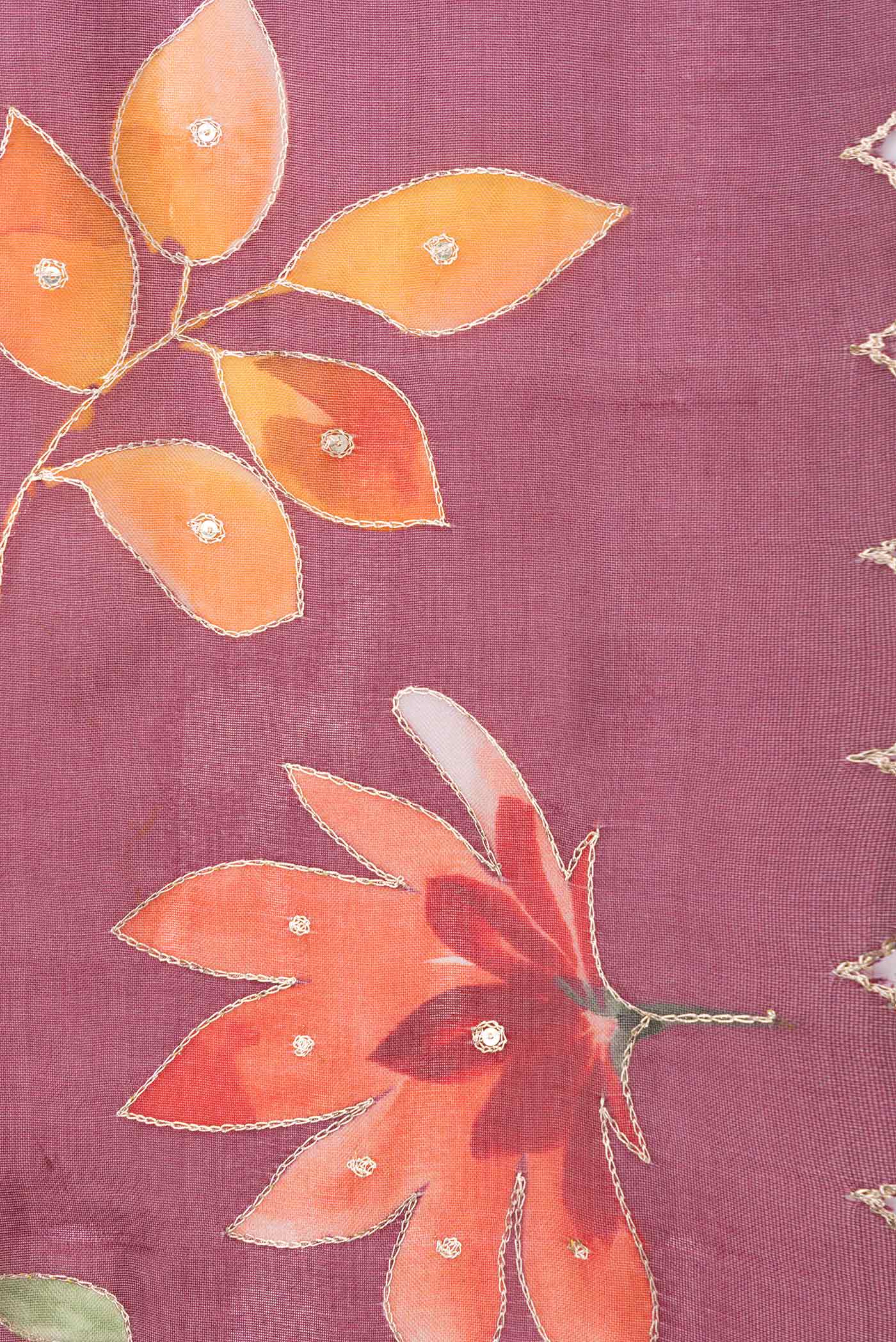 Border image of Maroon Dual Tone Organza Silk Saree with Printed design on the body and Embroidery Border