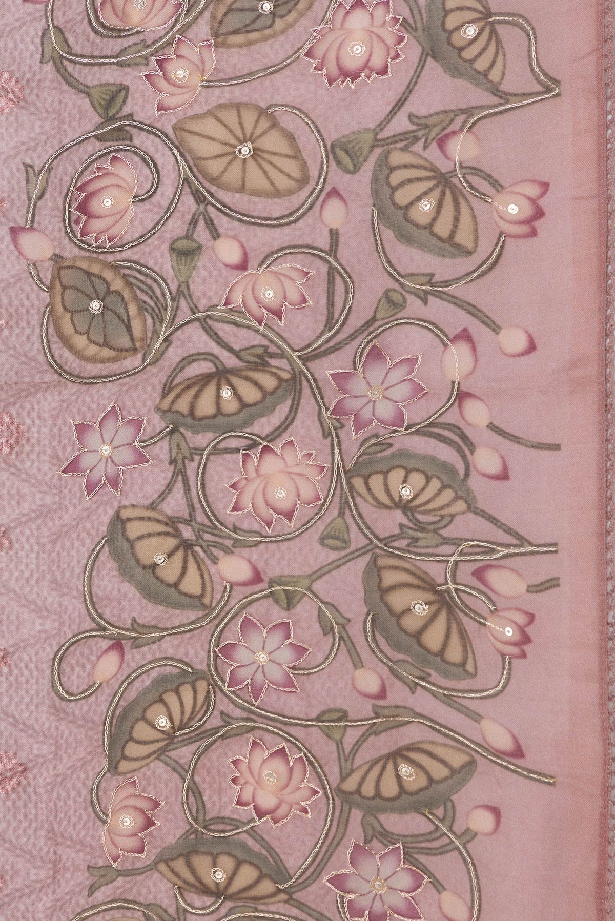 Border image of Pink Dual Tone Organza Silk Saree with Embroidery on the body and Embroidery Border. 