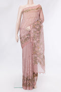 Pink Dual Tone Organza Silk Saree with Embroidery on the body and Embroidery Border.  displayed on a mannequin