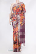 Purple Dual Tone Tussar Silk Saree with Printed design on the body and Zari Border.  displayed on a mannequin