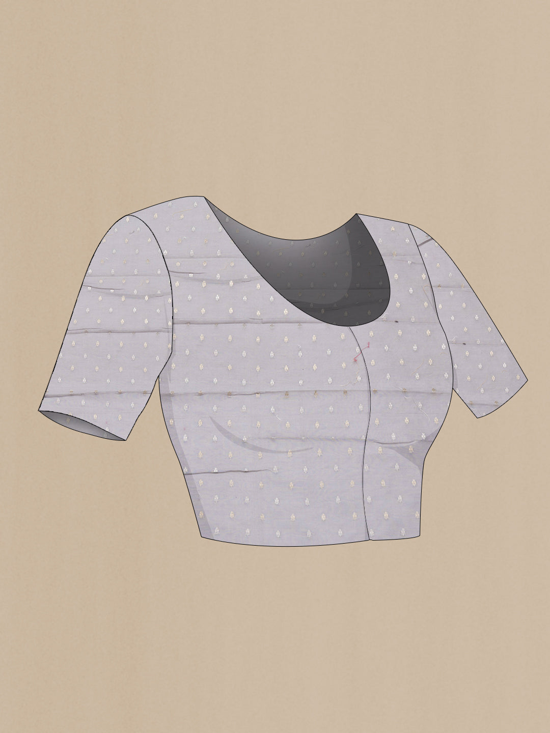 Close up image of the blouse of Grey Dual Tone Organza Silk Saree with Embroidery on the body and Embroidery Border. 